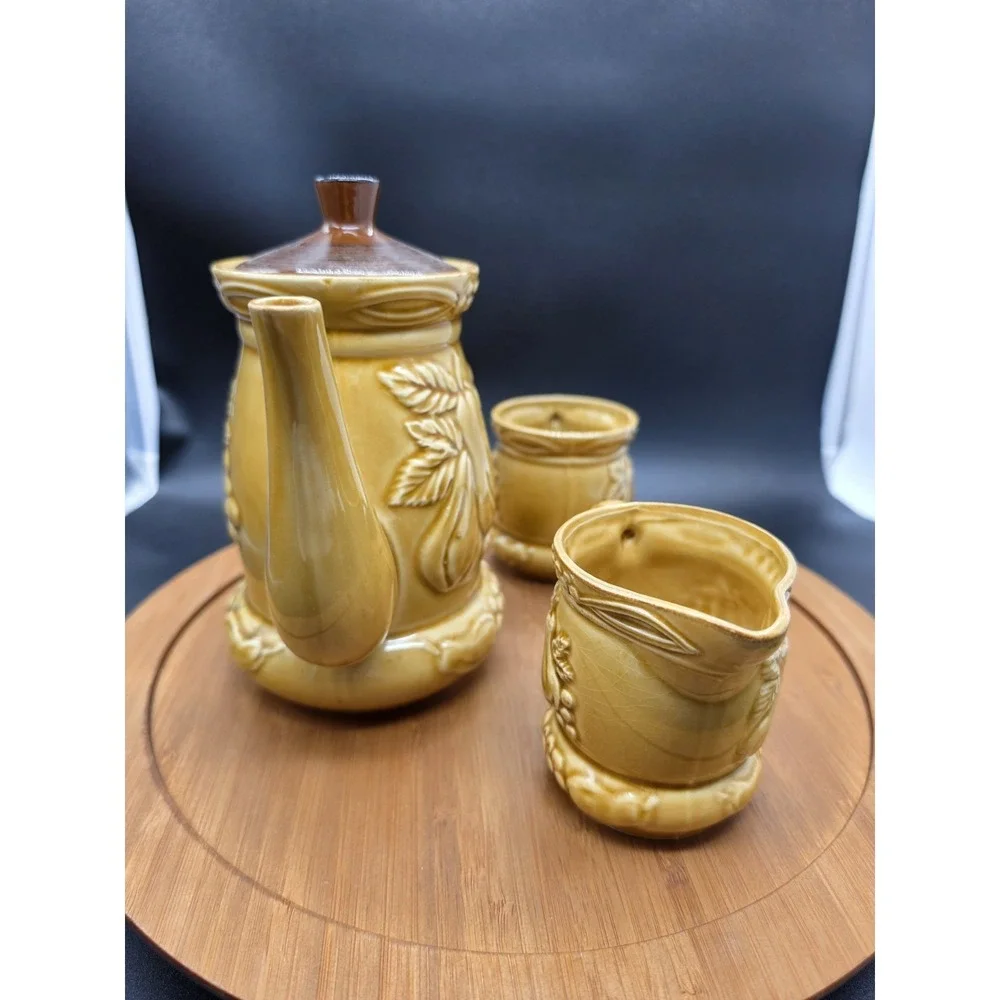 Vintage Tilso Japan Ceramic Tea Coffee‎ Set  Harvest Gold MCM Creamer Sugar Bowl